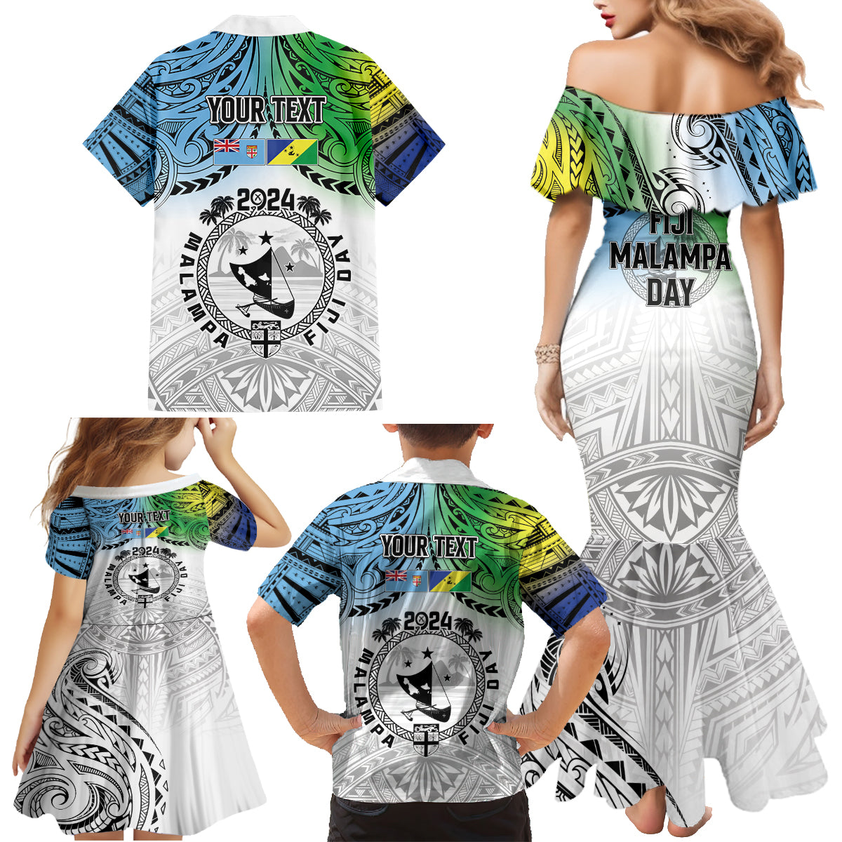 Malampa Fiji Day Family Matching Mermaid Dress and Hawaiian Shirt Gradient Style LT7 - Polynesian Pride