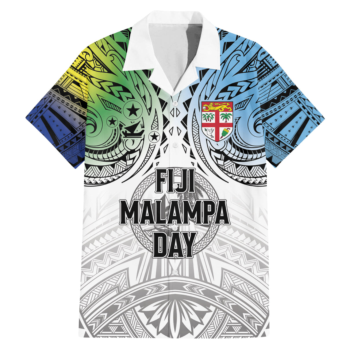 Malampa Fiji Day Family Matching Mermaid Dress and Hawaiian Shirt Gradient Style LT7 Dad's Shirt - Short Sleeve White - Polynesian Pride