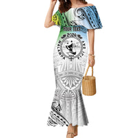 Malampa Fiji Day Family Matching Mermaid Dress and Hawaiian Shirt Gradient Style LT7 Mom's Dress White - Polynesian Pride