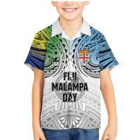 Malampa Fiji Day Family Matching Mermaid Dress and Hawaiian Shirt Gradient Style LT7 Son's Shirt White - Polynesian Pride
