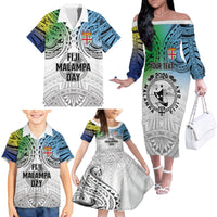 Malampa Fiji Day Family Matching Off The Shoulder Long Sleeve Dress and Hawaiian Shirt Gradient Style LT7 - Polynesian Pride
