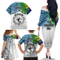 Malampa Fiji Day Family Matching Off The Shoulder Long Sleeve Dress and Hawaiian Shirt Gradient Style LT7 - Polynesian Pride
