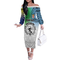 Malampa Fiji Day Family Matching Off The Shoulder Long Sleeve Dress and Hawaiian Shirt Gradient Style LT7 Mom's Dress White - Polynesian Pride