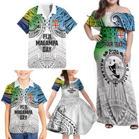 Malampa Fiji Day Family Matching Off Shoulder Maxi Dress and Hawaiian Shirt Gradient Style LT7 - Polynesian Pride