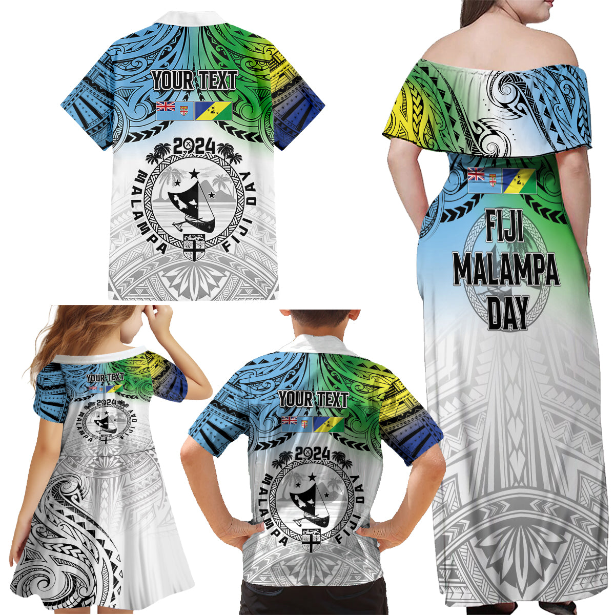 Malampa Fiji Day Family Matching Off Shoulder Maxi Dress and Hawaiian Shirt Gradient Style LT7 - Polynesian Pride