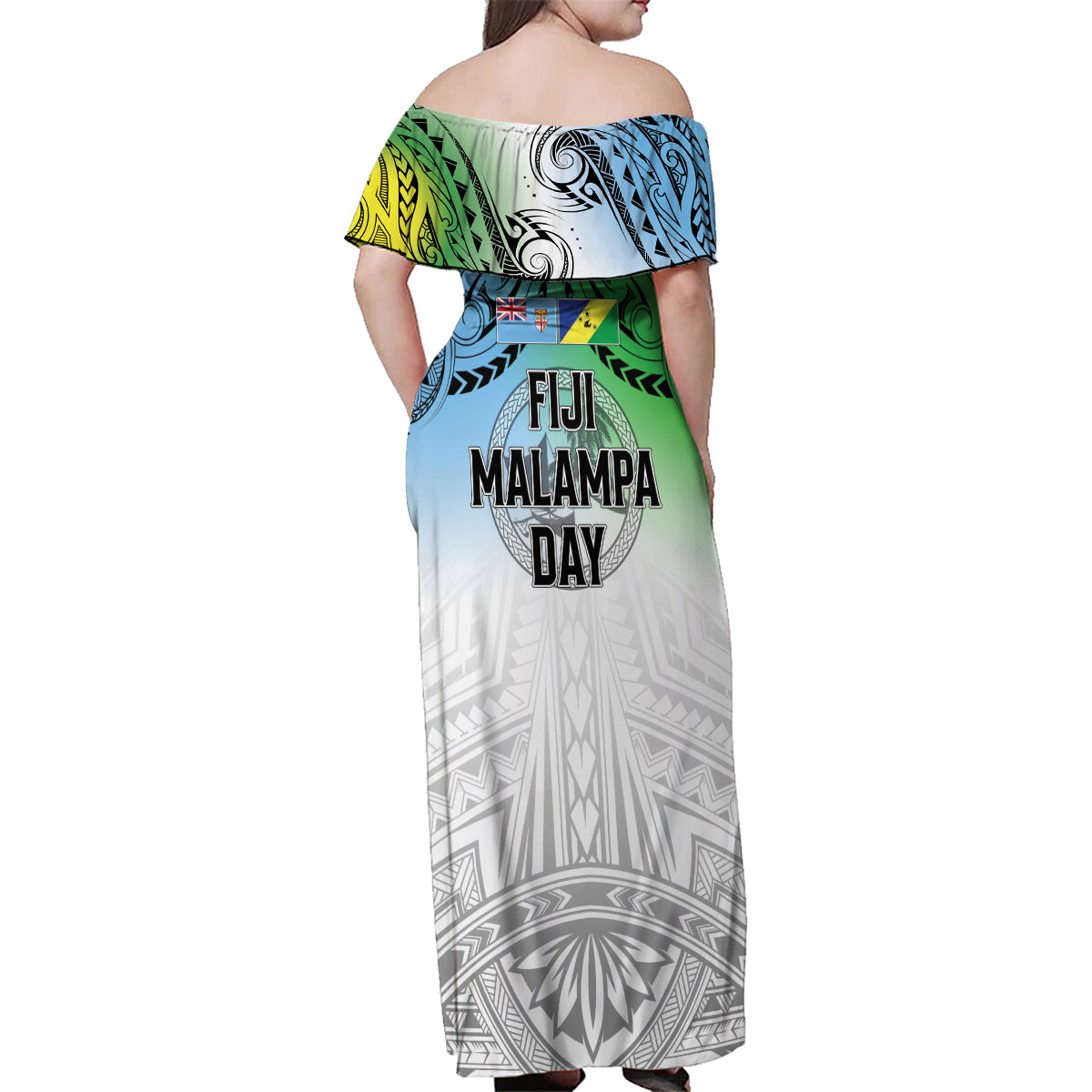 Malampa Fiji Day Family Matching Off Shoulder Maxi Dress and Hawaiian Shirt Gradient Style LT7 - Polynesian Pride