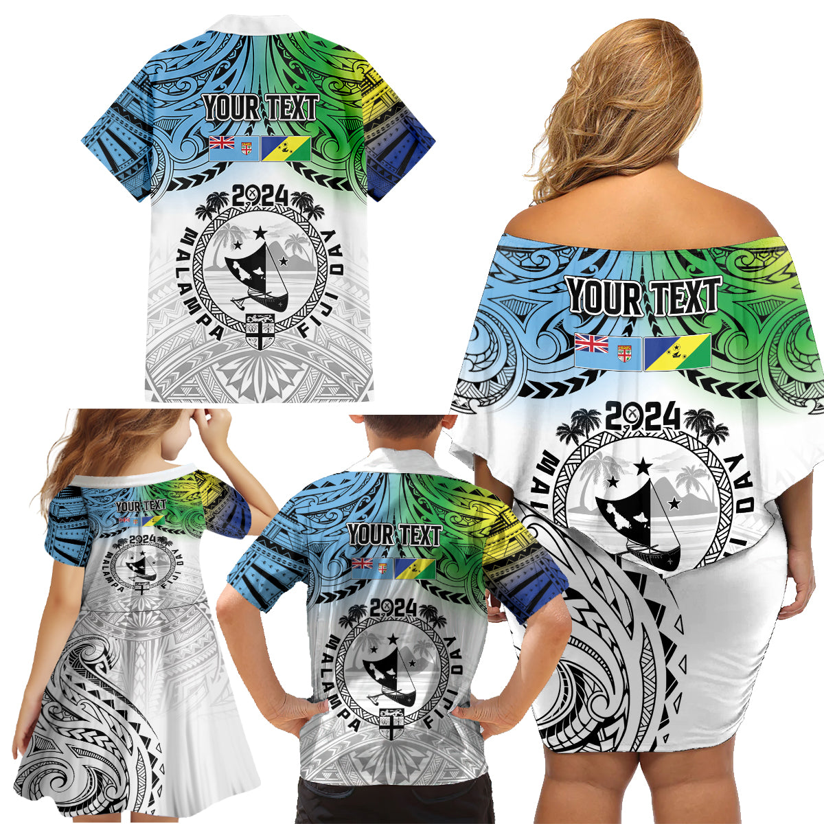 Malampa Fiji Day Family Matching Off Shoulder Short Dress and Hawaiian Shirt Gradient Style LT7 - Polynesian Pride