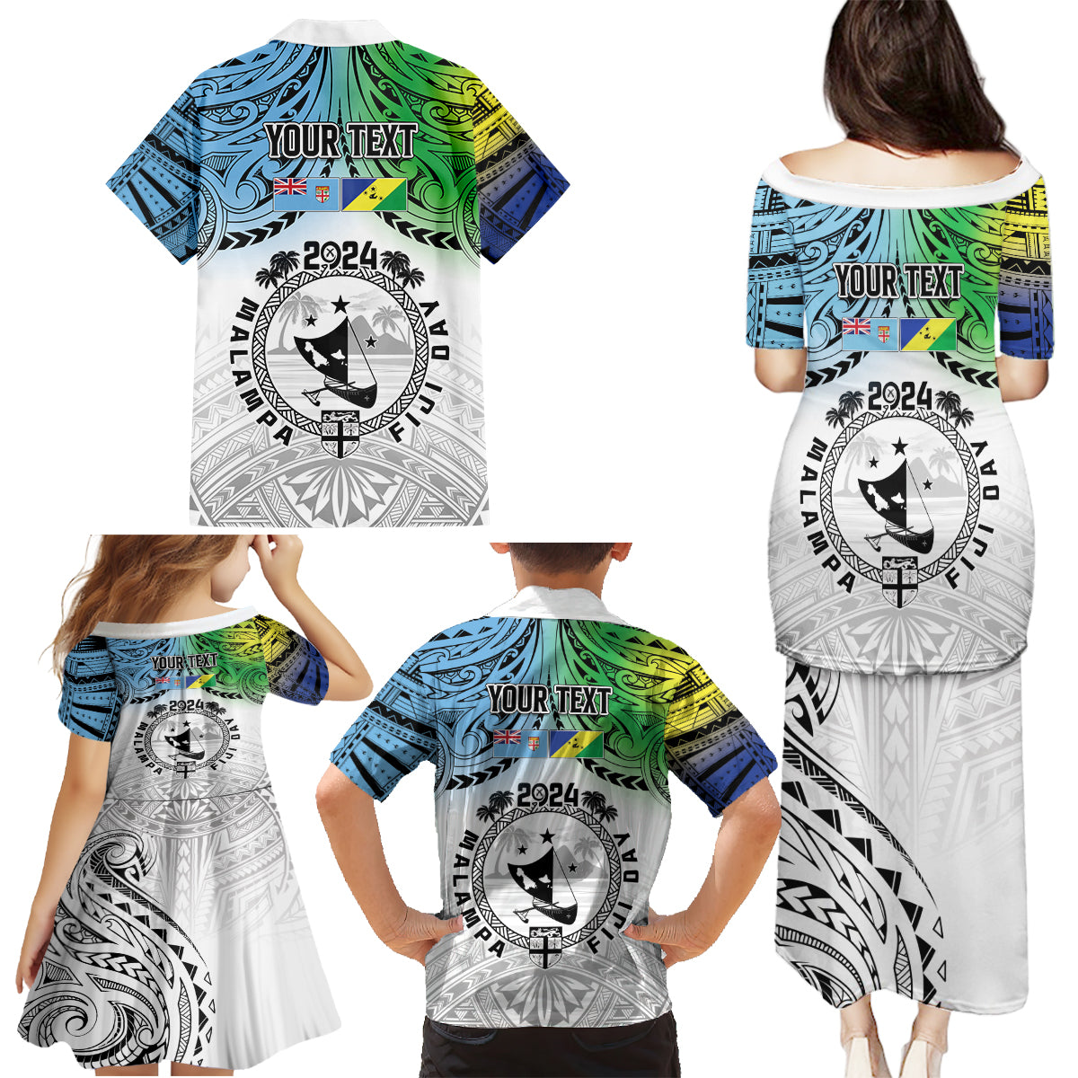 Malampa Fiji Day Family Matching Puletasi and Hawaiian Shirt Gradient Style LT7 - Polynesian Pride