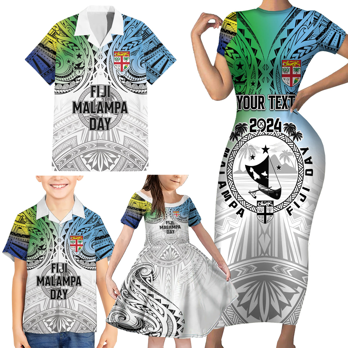 Malampa Fiji Day Family Matching Short Sleeve Bodycon Dress and Hawaiian Shirt Gradient Style LT7 - Polynesian Pride