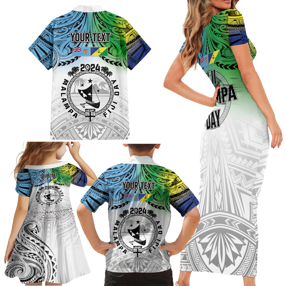 Malampa Fiji Day Family Matching Short Sleeve Bodycon Dress and Hawaiian Shirt Gradient Style LT7 - Polynesian Pride