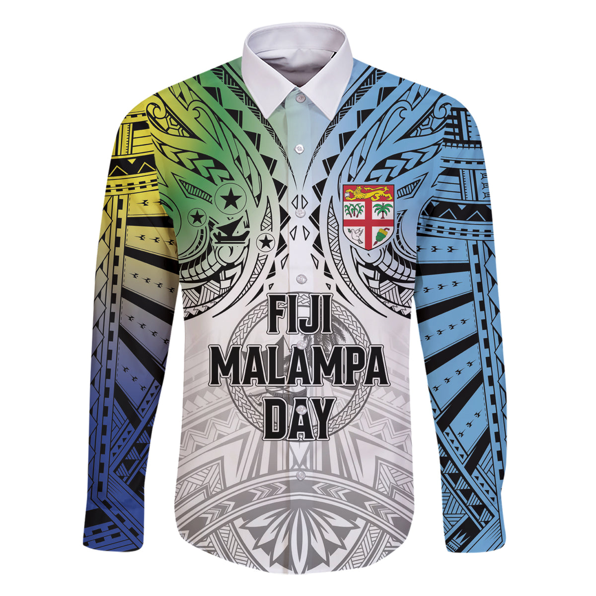 Malampa Fiji Day Family Matching Short Sleeve Bodycon Dress and Hawaiian Shirt Gradient Style LT7 Dad's Shirt - Long Sleeve White - Polynesian Pride