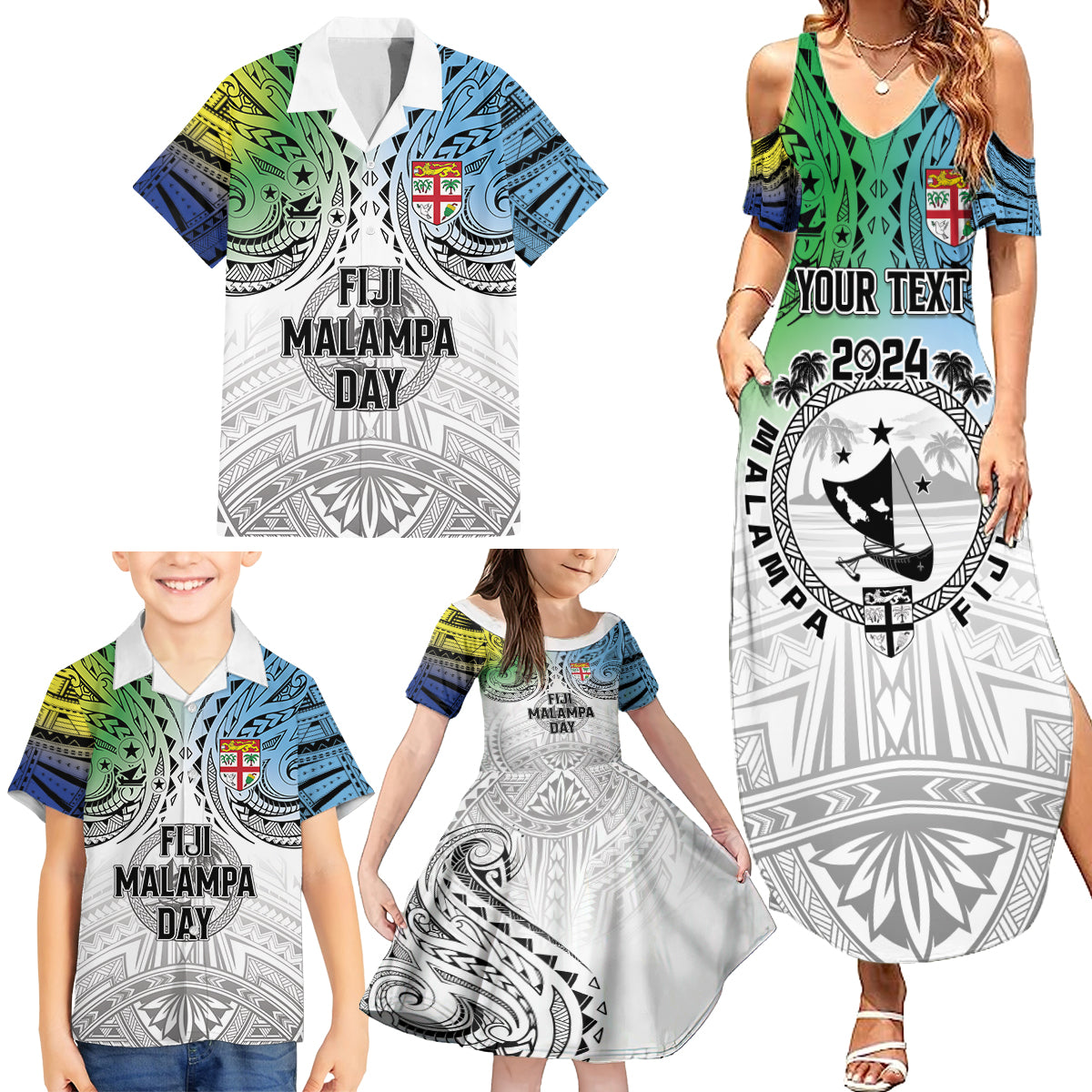 Malampa Fiji Day Family Matching Summer Maxi Dress and Hawaiian Shirt Gradient Style LT7 - Polynesian Pride