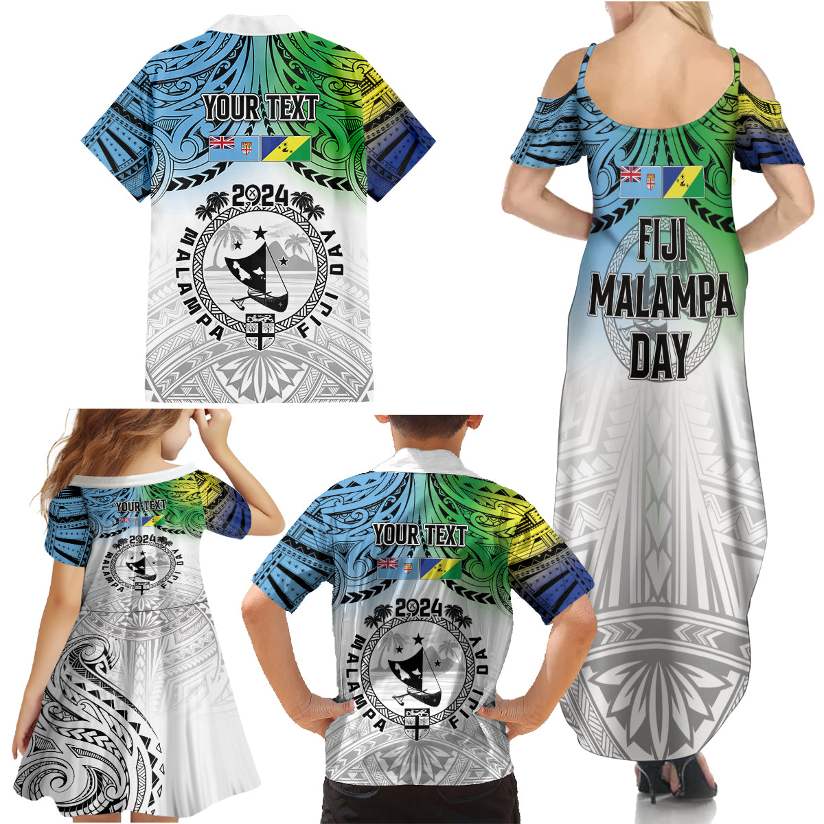 Malampa Fiji Day Family Matching Summer Maxi Dress and Hawaiian Shirt Gradient Style LT7 - Polynesian Pride