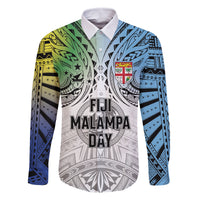 Malampa Fiji Day Family Matching Summer Maxi Dress and Hawaiian Shirt Gradient Style LT7 Dad's Shirt - Long Sleeve White - Polynesian Pride