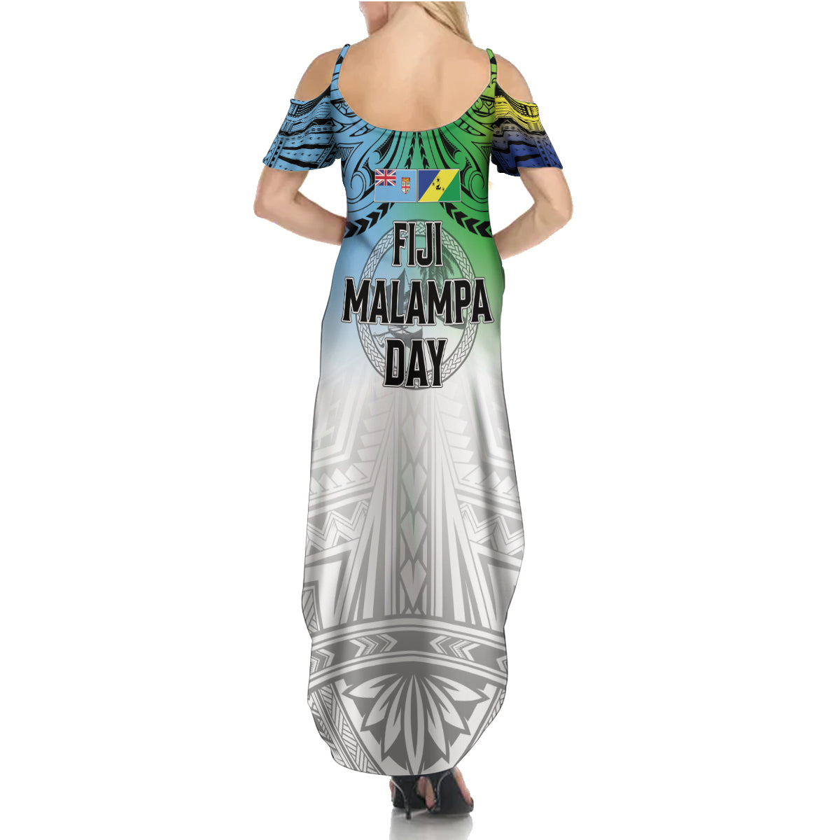 Malampa Fiji Day Family Matching Summer Maxi Dress and Hawaiian Shirt Gradient Style LT7 - Polynesian Pride