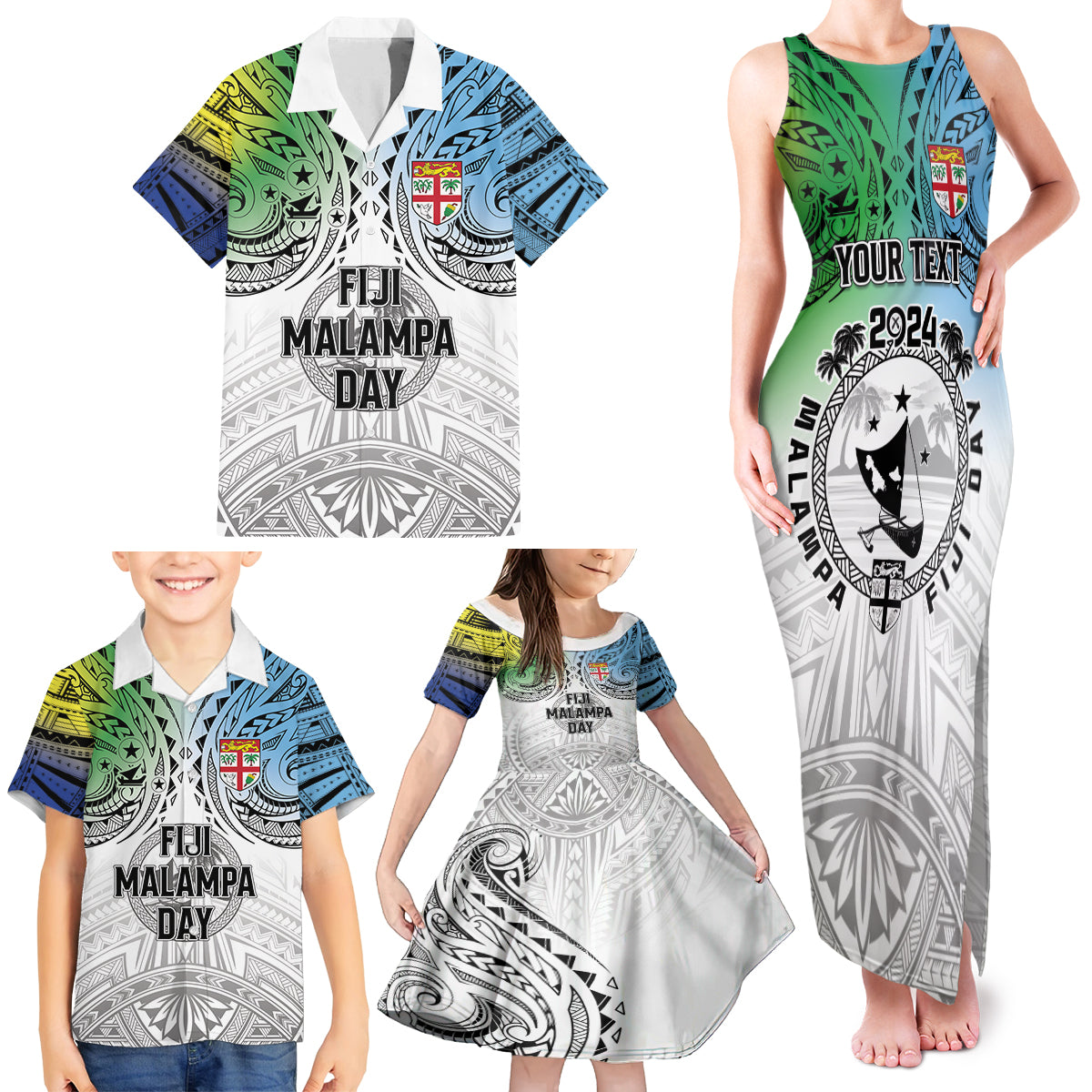 Malampa Fiji Day Family Matching Tank Maxi Dress and Hawaiian Shirt Gradient Style LT7 - Polynesian Pride