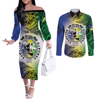 Malampa Day Couples Matching Off The Shoulder Long Sleeve Dress and Long Sleeve Button Shirt Emblem Gradient Style LT7 Colorful - Polynesian Pride
