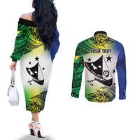 Malampa Day Couples Matching Off The Shoulder Long Sleeve Dress and Long Sleeve Button Shirt Emblem Gradient Style LT7 - Polynesian Pride