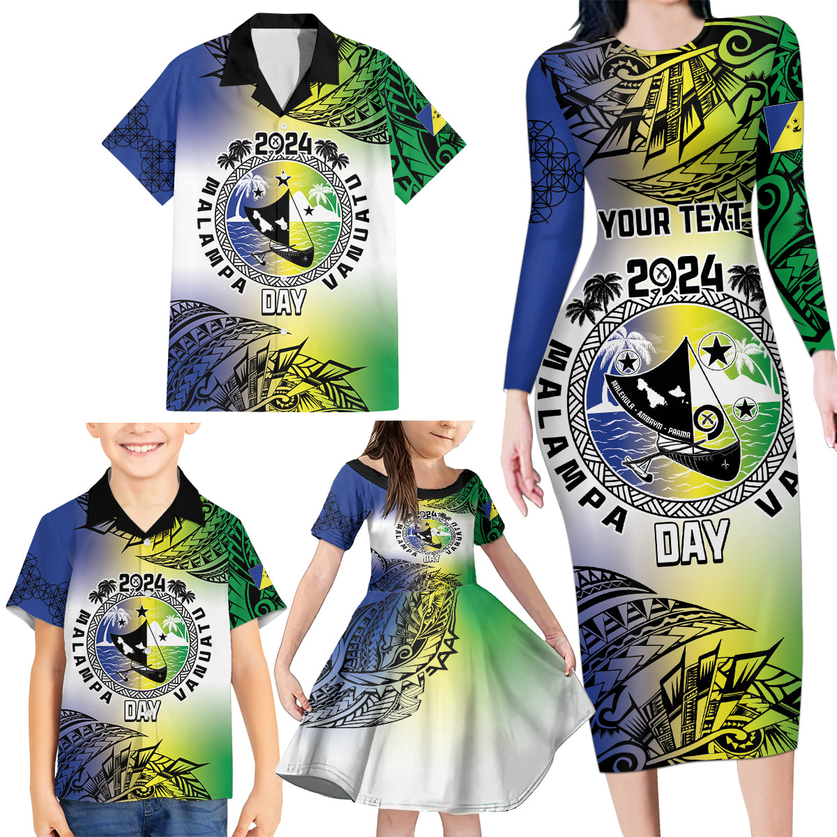 Malampa Day Family Matching Long Sleeve Bodycon Dress and Hawaiian Shirt Emblem Gradient Style LT7 - Polynesian Pride