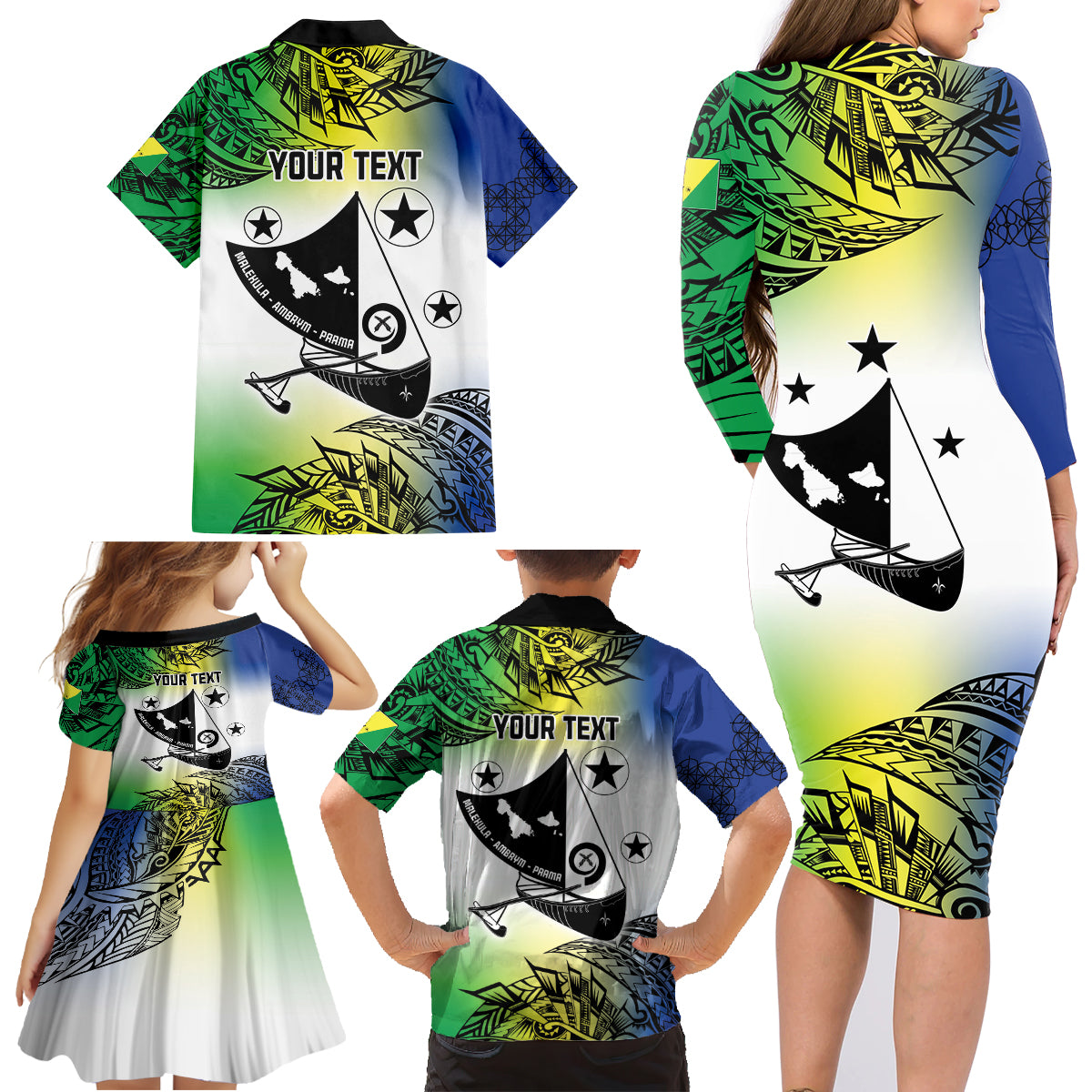 Malampa Day Family Matching Long Sleeve Bodycon Dress and Hawaiian Shirt Emblem Gradient Style LT7 - Polynesian Pride