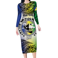 Malampa Day Family Matching Long Sleeve Bodycon Dress and Hawaiian Shirt Emblem Gradient Style LT7 Mom's Dress Colorful - Polynesian Pride