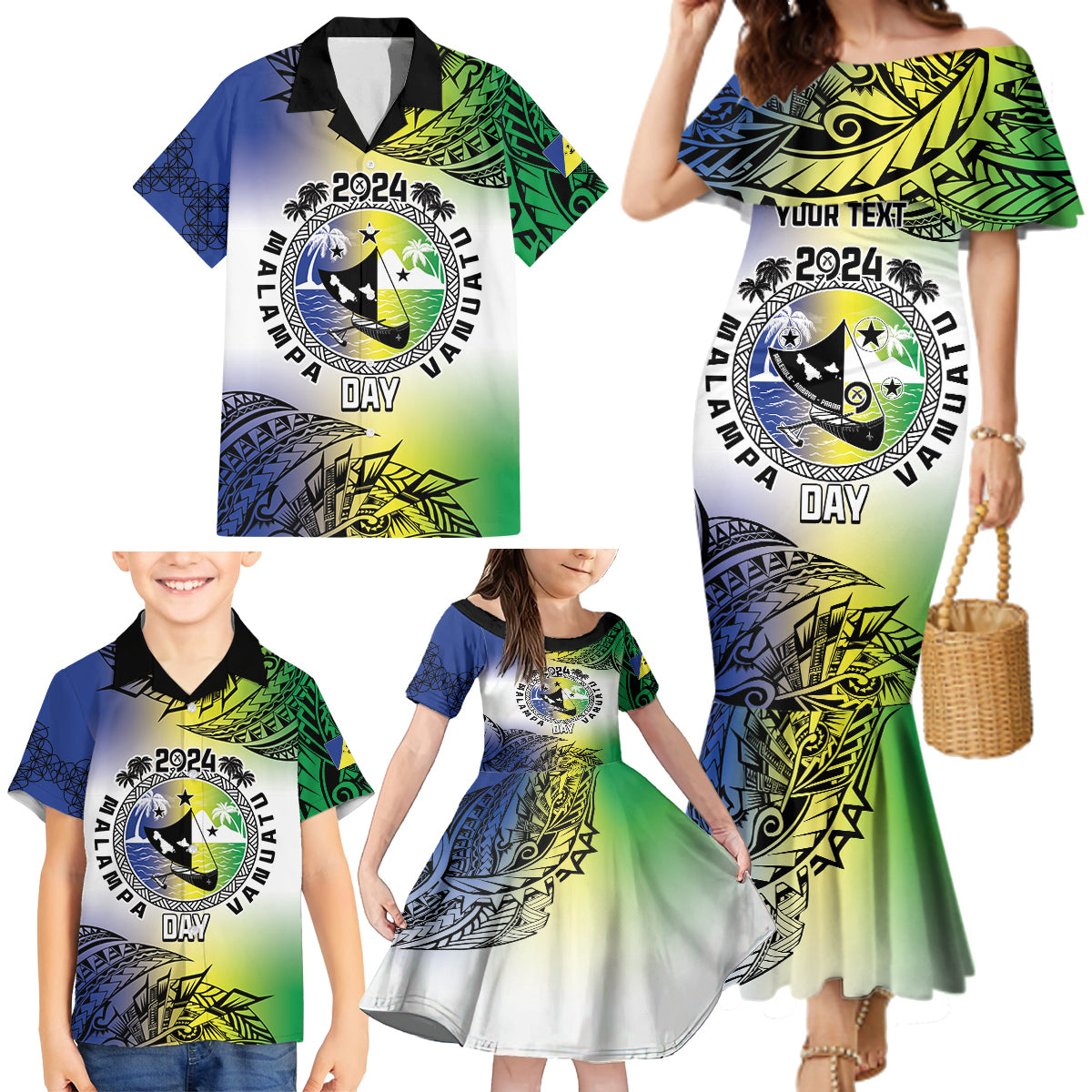 Malampa Day Family Matching Mermaid Dress and Hawaiian Shirt Emblem Gradient Style LT7 - Polynesian Pride