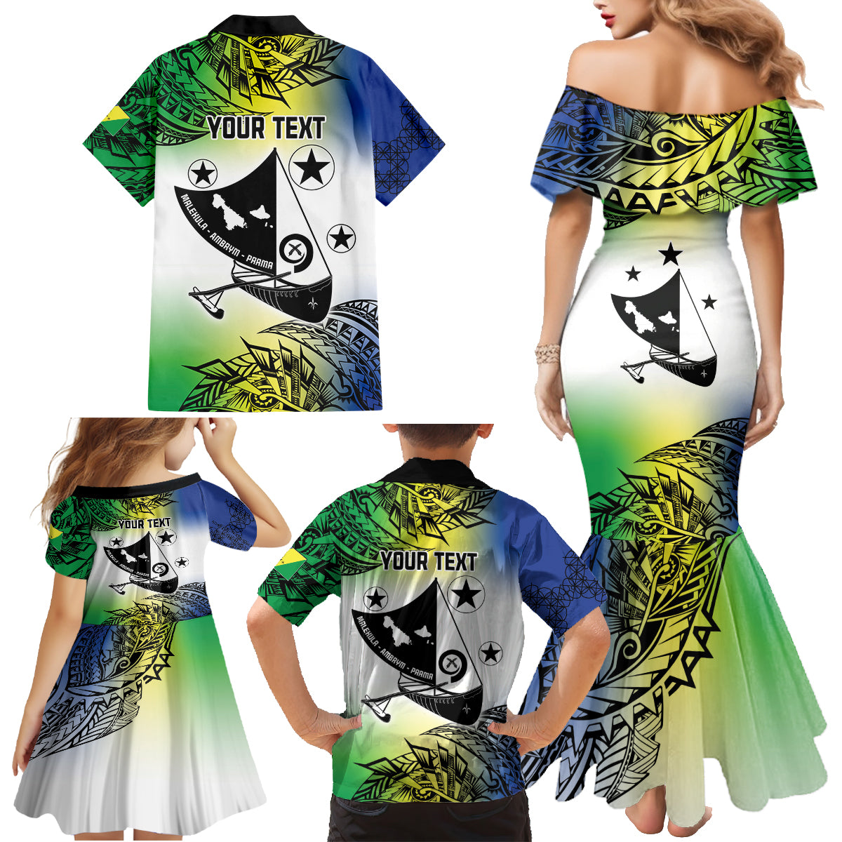 Malampa Day Family Matching Mermaid Dress and Hawaiian Shirt Emblem Gradient Style LT7 - Polynesian Pride