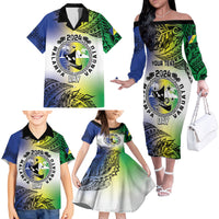 Malampa Day Family Matching Off The Shoulder Long Sleeve Dress and Hawaiian Shirt Emblem Gradient Style LT7 - Polynesian Pride
