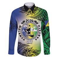 Malampa Day Family Matching Off The Shoulder Long Sleeve Dress and Hawaiian Shirt Emblem Gradient Style LT7 Dad's Shirt - Long Sleeve Colorful - Polynesian Pride