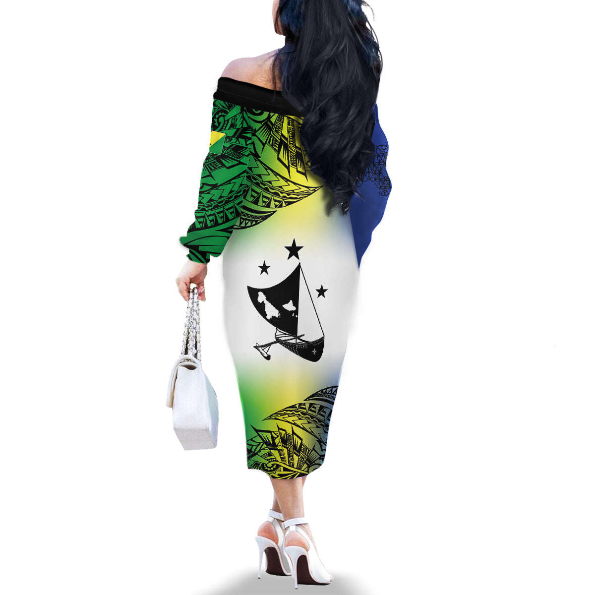 Malampa Day Family Matching Off The Shoulder Long Sleeve Dress and Hawaiian Shirt Emblem Gradient Style LT7 - Polynesian Pride