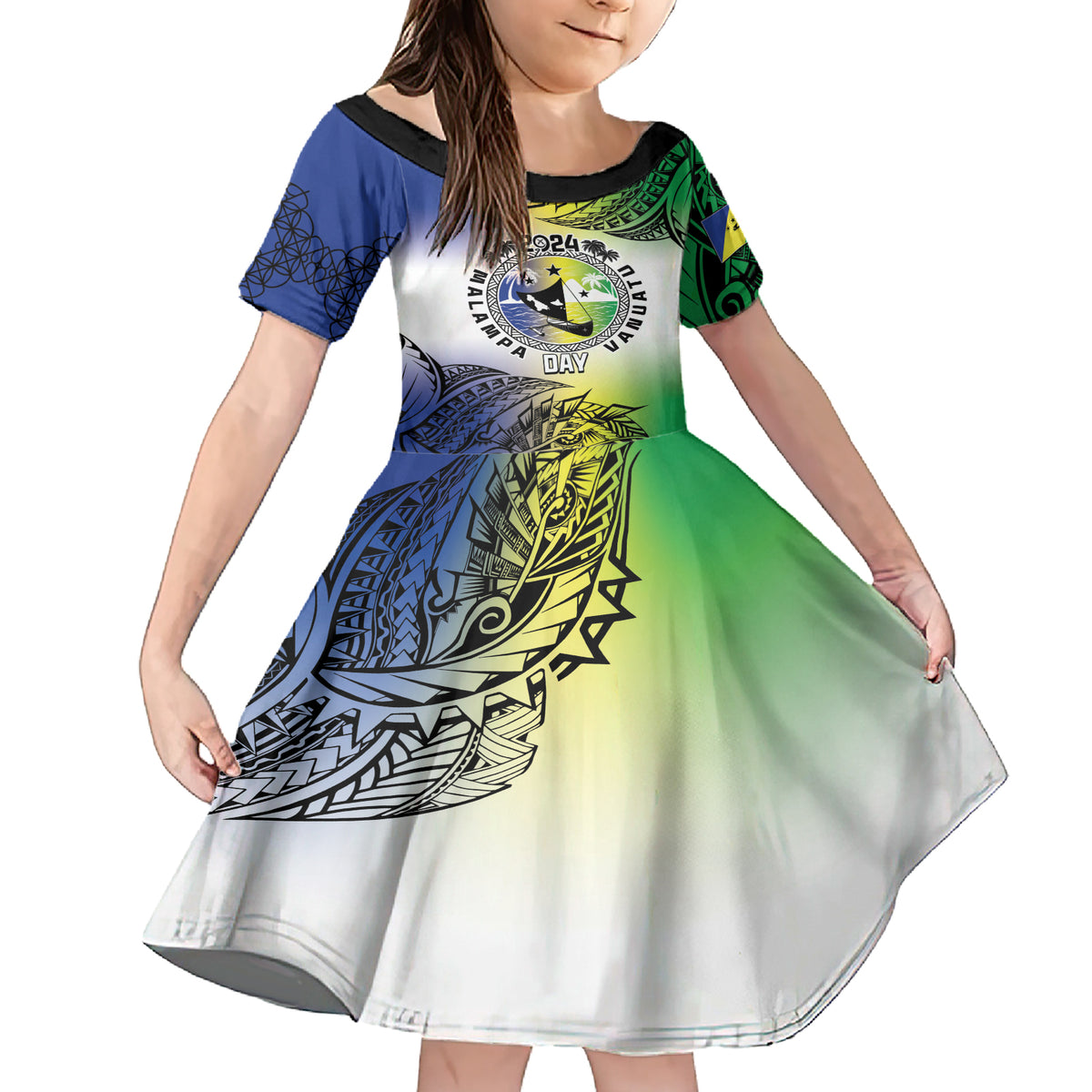 Malampa Day Family Matching Short Sleeve Bodycon Dress and Hawaiian Shirt Emblem Gradient Style LT7 Daughter's Dress Colorful - Polynesian Pride