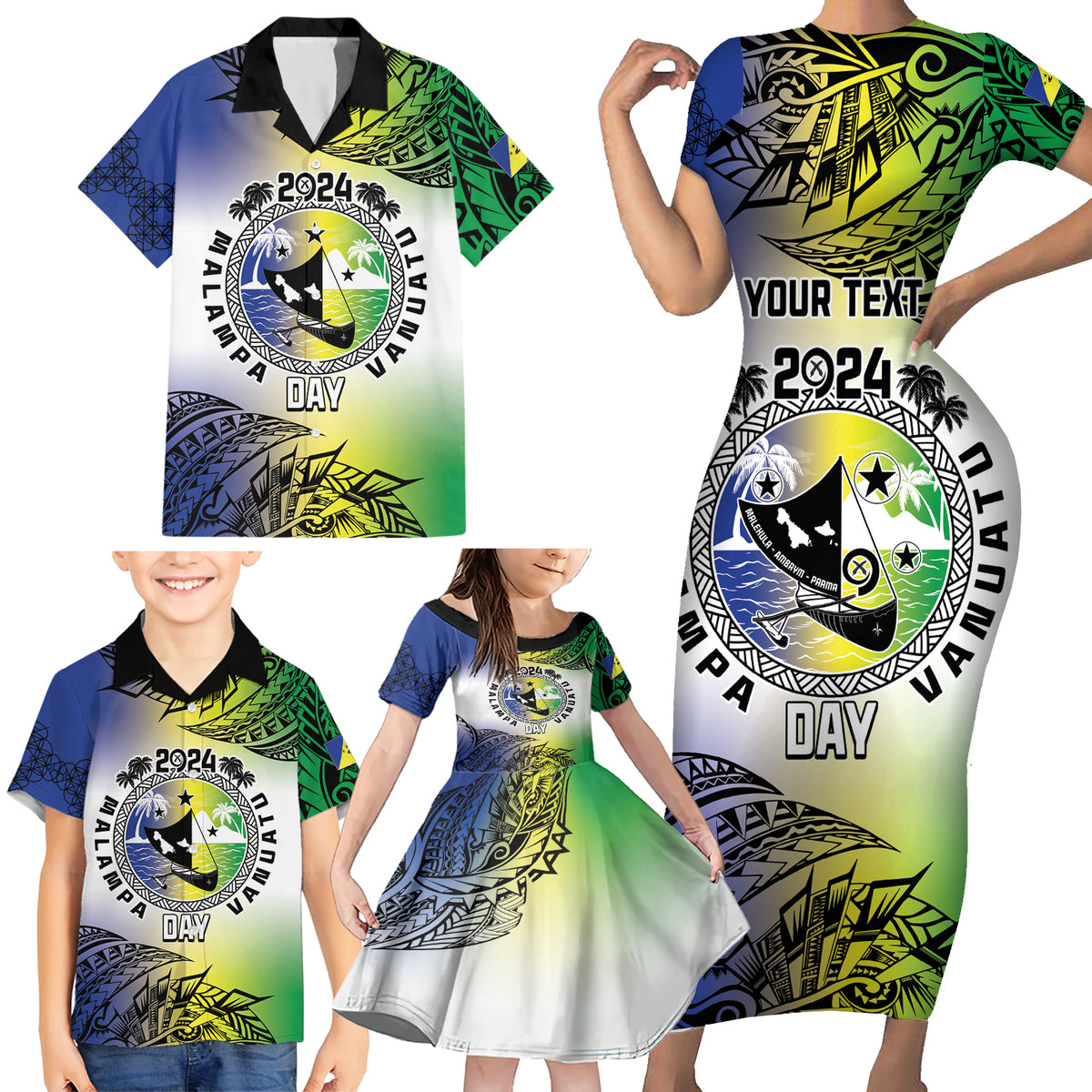 Malampa Day Family Matching Short Sleeve Bodycon Dress and Hawaiian Shirt Emblem Gradient Style LT7 - Polynesian Pride