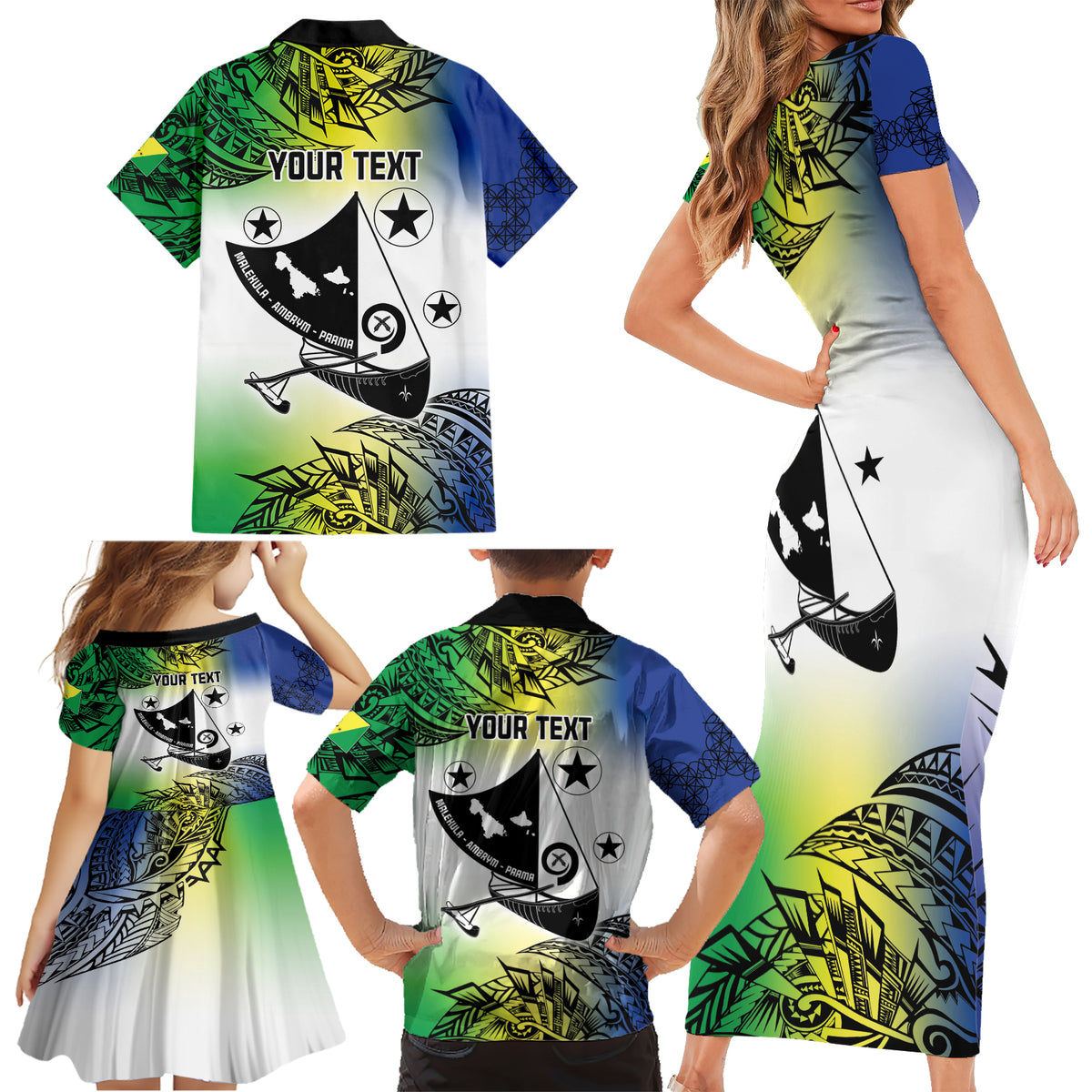 Malampa Day Family Matching Short Sleeve Bodycon Dress and Hawaiian Shirt Emblem Gradient Style LT7 - Polynesian Pride