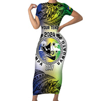 Malampa Day Family Matching Short Sleeve Bodycon Dress and Hawaiian Shirt Emblem Gradient Style LT7 Mom's Dress Colorful - Polynesian Pride