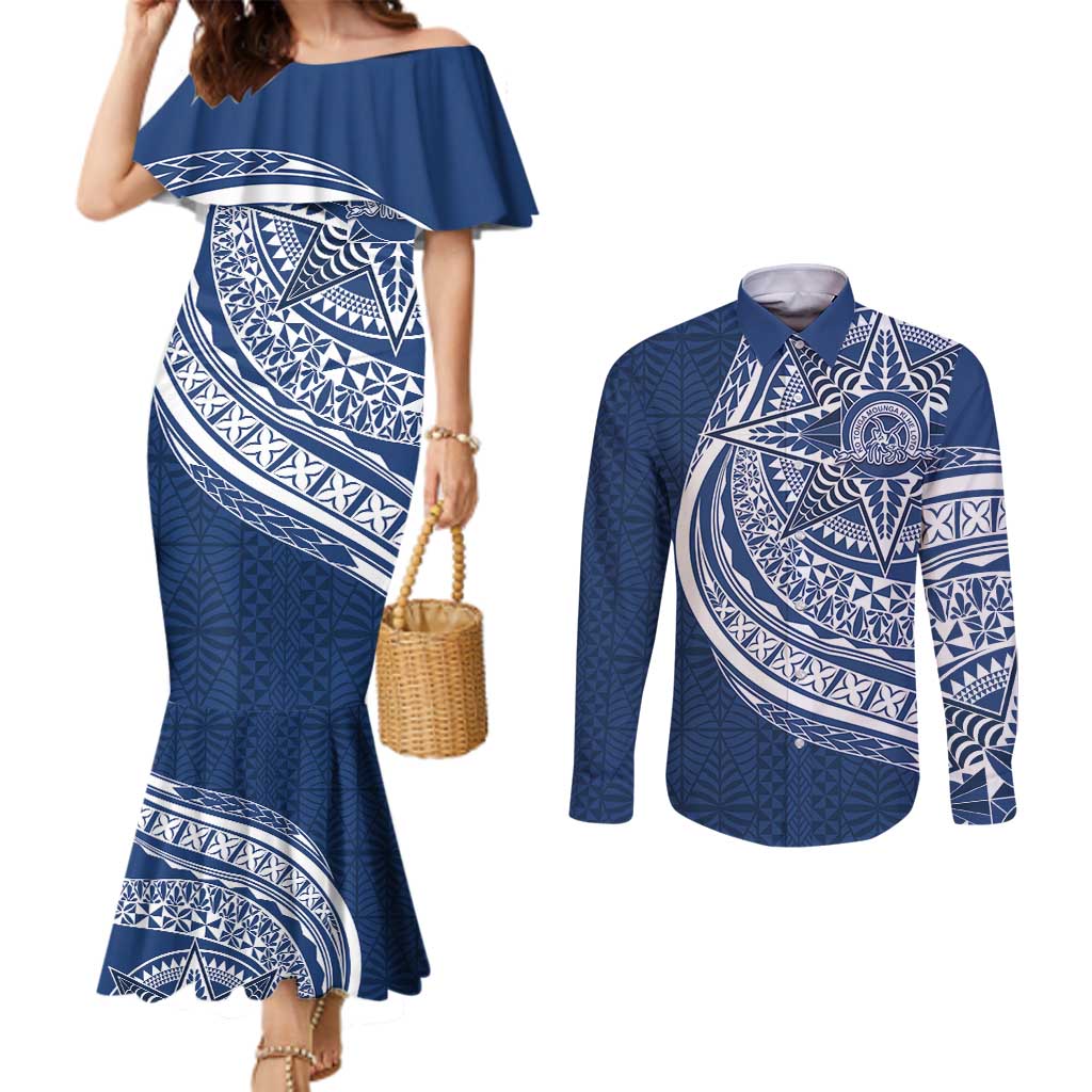 Tonga Queen Salote College Personalized Couples Matching Mermaid Dress and Long Sleeve Button Shirt Ngatu Tokelaufeletoa Motifs