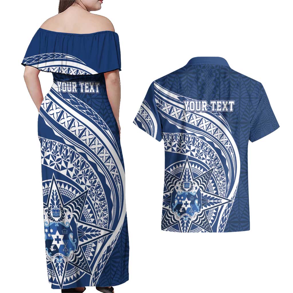 Tonga Queen Salote College Personalized Couples Matching Off Shoulder Maxi Dress and Hawaiian Shirt Ngatu Tokelaufeletoa Motifs LT7 - Polynesian Pride