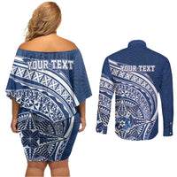 Tonga Queen Salote College Personalized Couples Matching Off Shoulder Short Dress and Long Sleeve Button Shirt Ngatu Tokelaufeletoa Motifs LT7 - Polynesian Pride