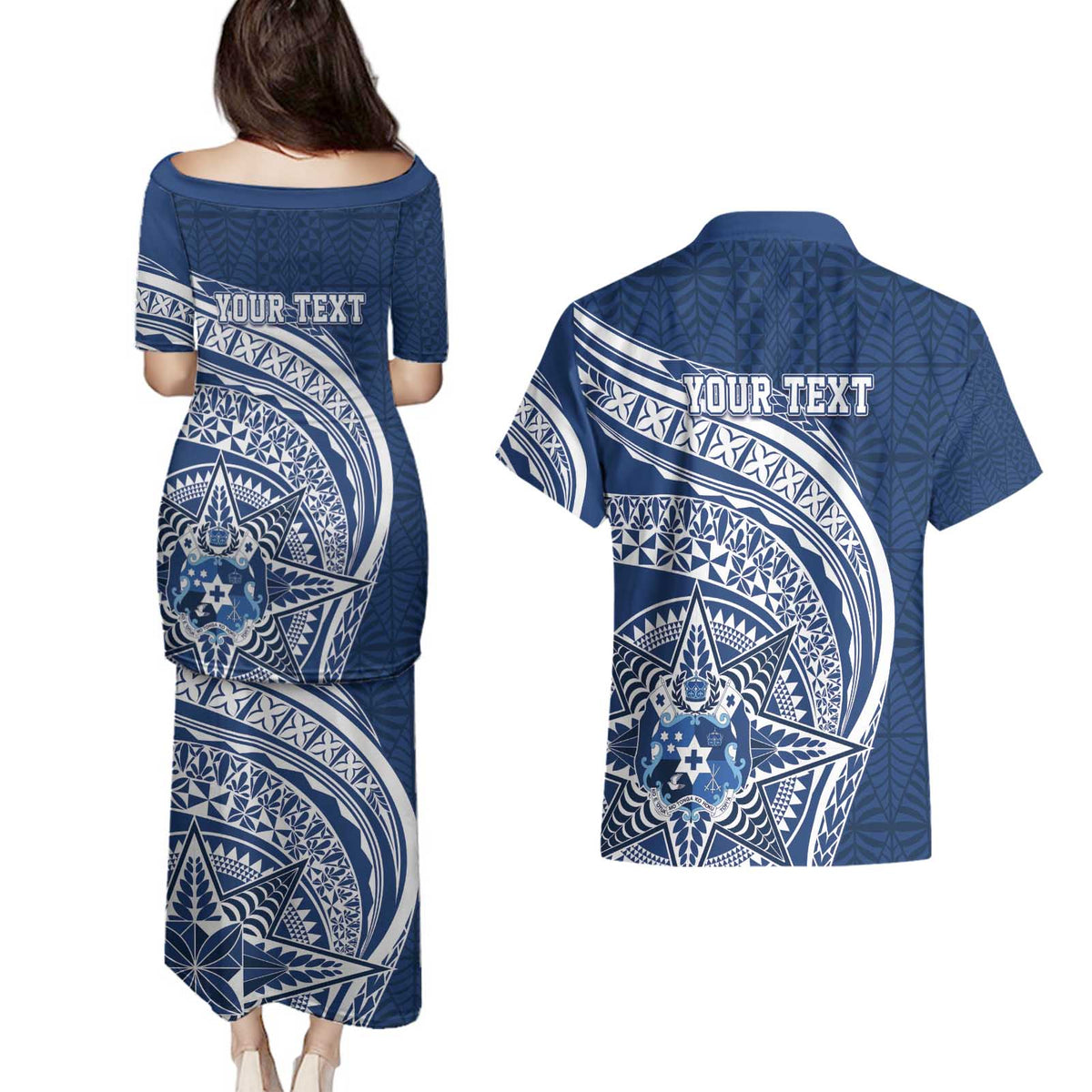 Tonga Queen Salote College Personalized Couples Matching Puletasi and Hawaiian Shirt Ngatu Tokelaufeletoa Motifs LT7 - Polynesian Pride