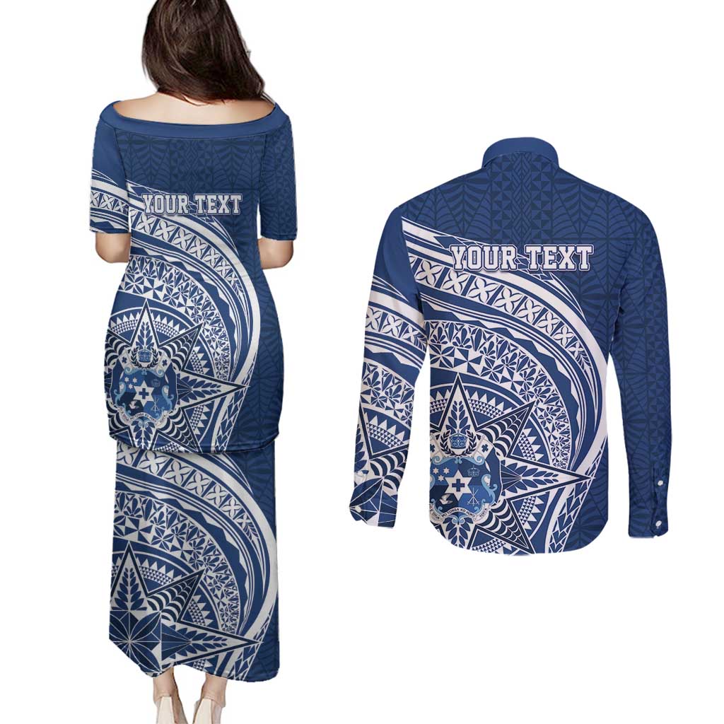 Tonga Queen Salote College Personalized Couples Matching Puletasi and Long Sleeve Button Shirt Ngatu Tokelaufeletoa Motifs LT7 - Polynesian Pride