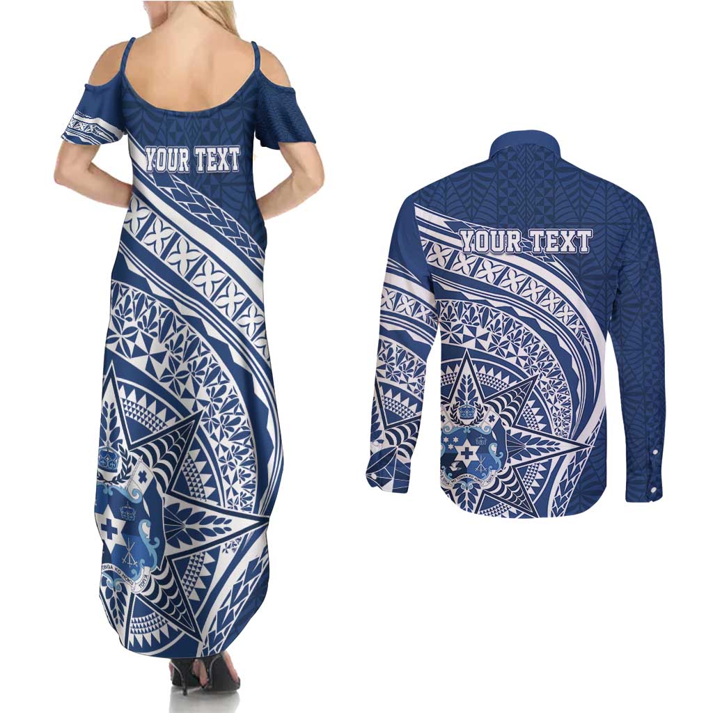Tonga Queen Salote College Personalized Couples Matching Summer Maxi Dress and Long Sleeve Button Shirt Ngatu Tokelaufeletoa Motifs LT7 - Polynesian Pride