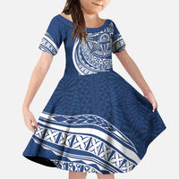 Tonga Queen Salote College Personalized Family Matching Off Shoulder Maxi Dress and Hawaiian Shirt Ngatu Tokelaufeletoa Motifs LT7 Daughter's Dress Navy Blue - Polynesian Pride