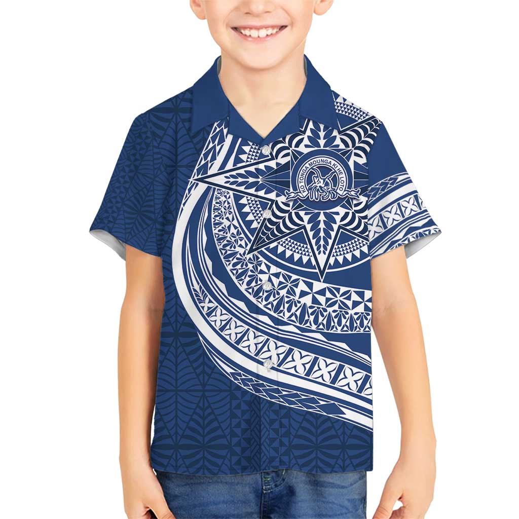 Tonga Queen Salote College Personalized Family Matching Off Shoulder Maxi Dress and Hawaiian Shirt Ngatu Tokelaufeletoa Motifs LT7 Son's Shirt Navy Blue - Polynesian Pride