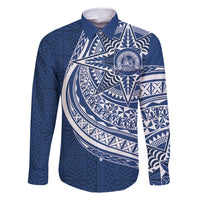 Tonga Queen Salote College Personalized Family Matching Off Shoulder Short Dress and Hawaiian Shirt Ngatu Tokelaufeletoa Motifs LT7 Dad's Shirt - Long Sleeve Navy Blue - Polynesian Pride