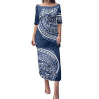 Tonga Queen Salote College Personalized Family Matching Puletasi and Hawaiian Shirt Ngatu Tokelaufeletoa Motifs LT7 Mom's Dress Navy Blue - Polynesian Pride