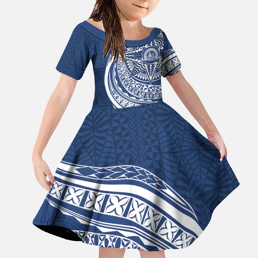 Tonga Queen Salote College Personalized Family Matching Summer Maxi Dress and Hawaiian Shirt Ngatu Tokelaufeletoa Motifs LT7 Daughter's Dress Navy Blue - Polynesian Pride