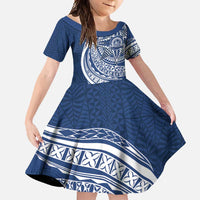 Tonga Queen Salote College Personalized Family Matching Summer Maxi Dress and Hawaiian Shirt Ngatu Tokelaufeletoa Motifs LT7 Daughter's Dress Navy Blue - Polynesian Pride