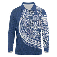 Tonga Queen Salote College Personalized Long Sleeve Polo Shirt Ngatu Tokelaufeletoa Motifs LT7 Navy Blue - Polynesian Pride