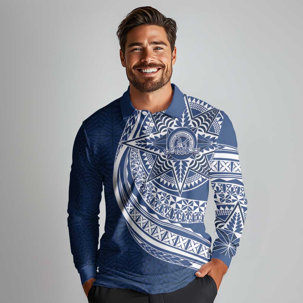 Tonga Queen Salote College Personalized Long Sleeve Polo Shirt Ngatu Tokelaufeletoa Motifs LT7 - Polynesian Pride