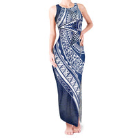 Tonga Queen Salote College Personalized Tank Maxi Dress Ngatu Tokelaufeletoa Motifs LT7 Women Navy Blue - Polynesian Pride