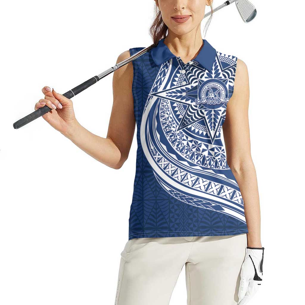 Tonga Queen Salote College Personalized Women Sleeveless Polo Shirt Ngatu Tokelaufeletoa Motifs LT7 - Polynesian Pride
